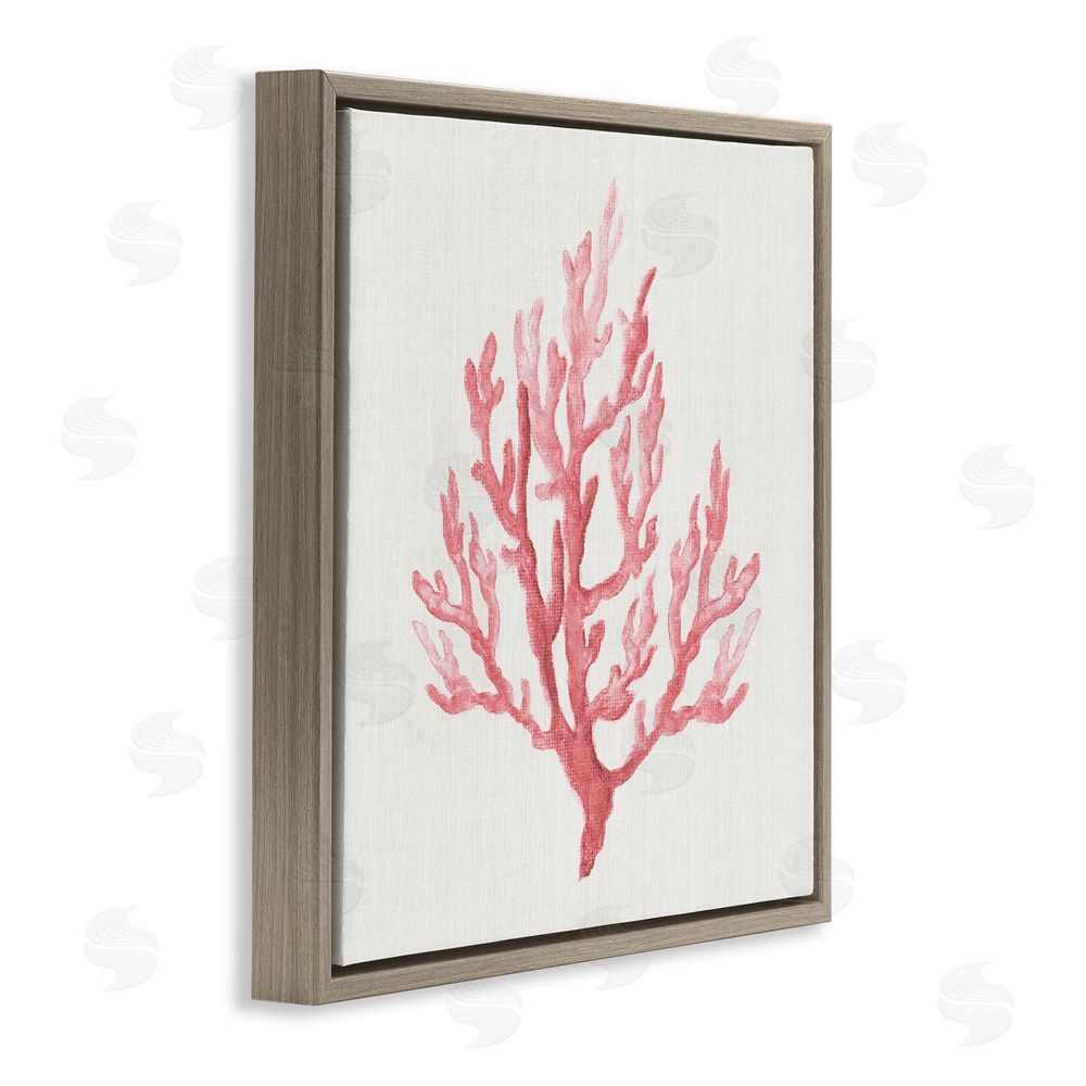 Janet Tava Muted Pink Coral Branch Brown Floating Frame Canvas Wall Art Print