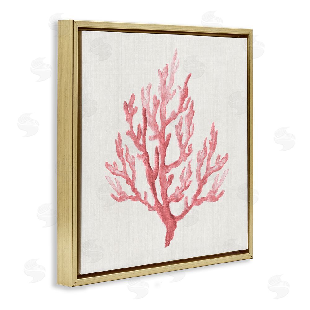 Janet Tava Muted Pink Coral Branch Gold Floating Frame Canvas Wall Art Print