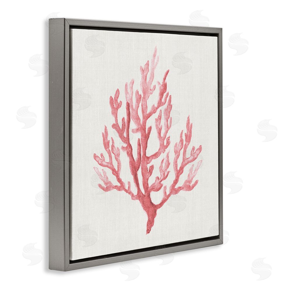Janet Tava Muted Pink Coral Branch Gray Floating Frame Canvas Wall Art Print
