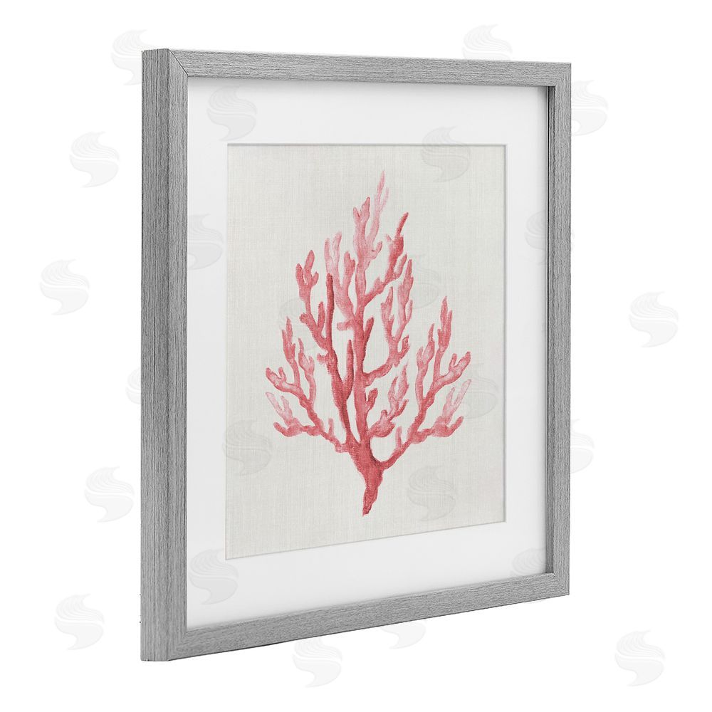 Janet Tava Muted Pink Coral Branch Gray Framed Print Under Glass Wall Art