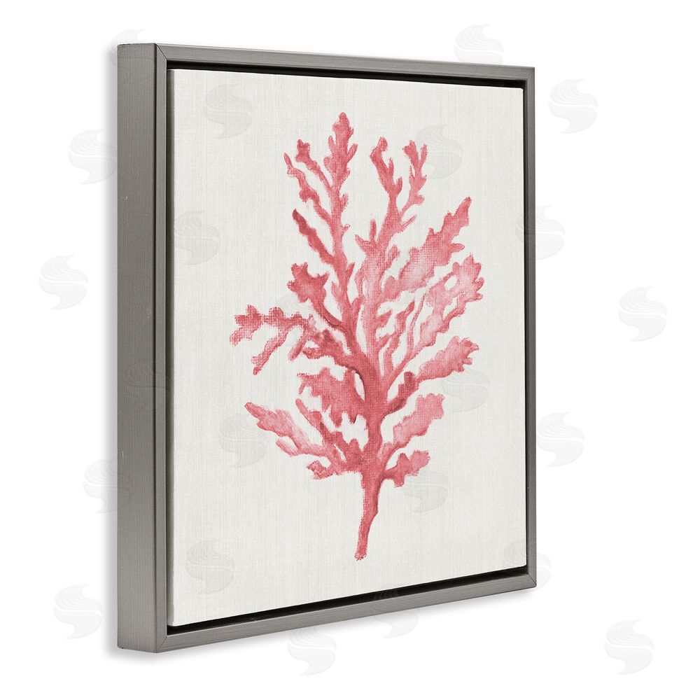 Janet Tava Rosy Pink Coral Branch Gray Floating Frame Canvas Wall Art Print