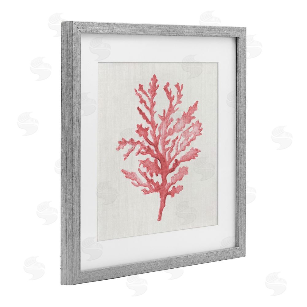 Janet Tava Rosy Pink Coral Branch Gray Framed Print Under Glass Wall Art