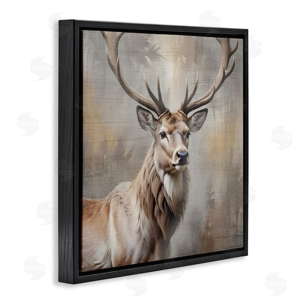 Susan Arnot Rustic Stag with Majestic Glance Black Floating Frame Canvas Wall Art Print