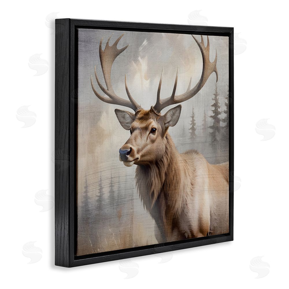 Susan Arnot Graceful Forest Stag Black Floating Frame Canvas Wall Art Print