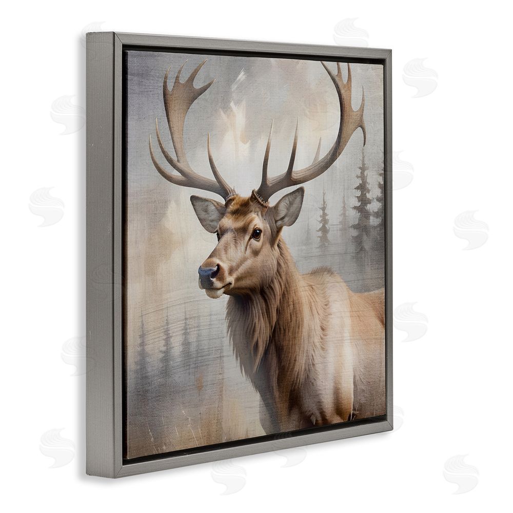 Susan Arnot Graceful Forest Stag Gray Floating Frame Canvas Wall Art Print