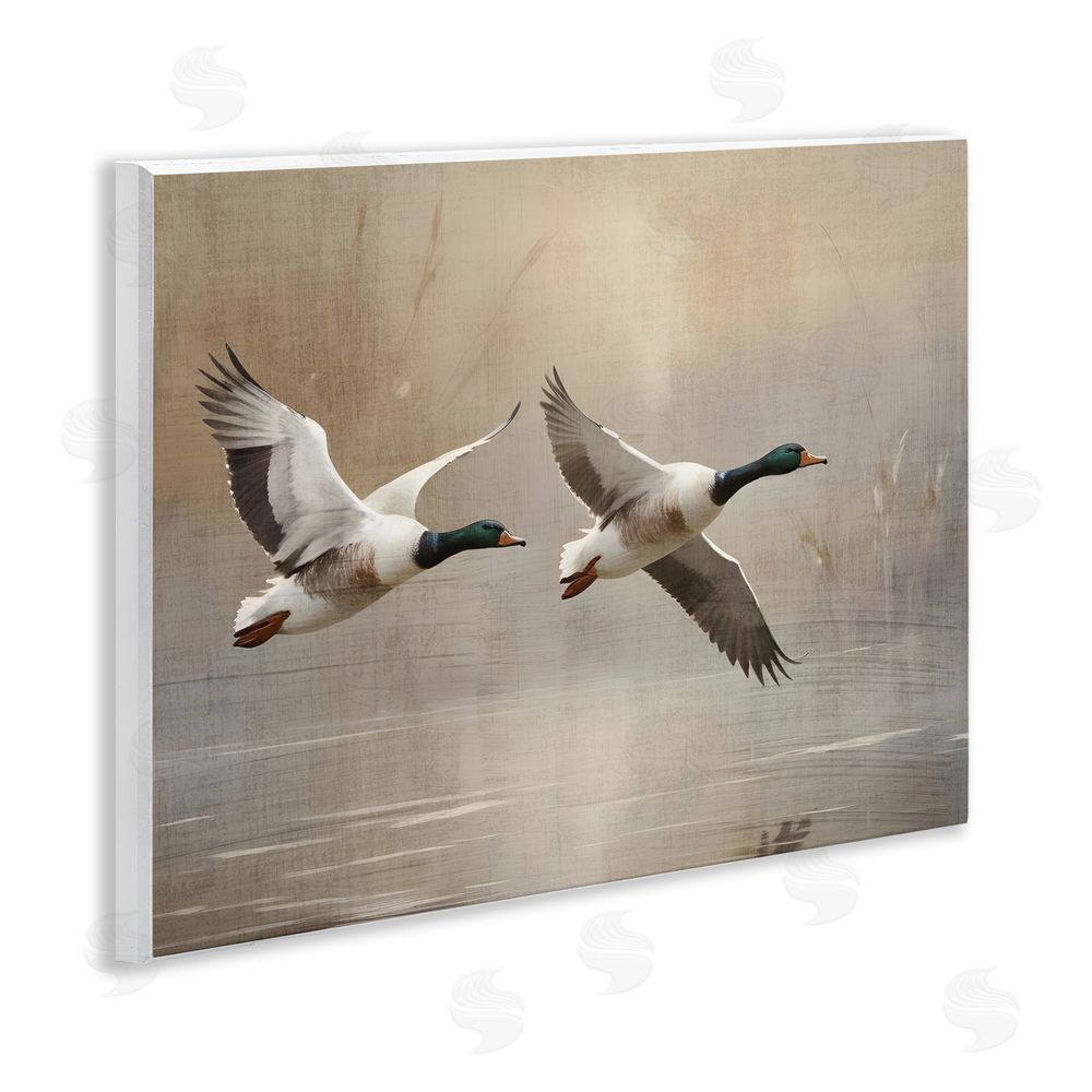 Susan Arnot Mallard Ducks over Pond Wooden Wall Plaque Art Print