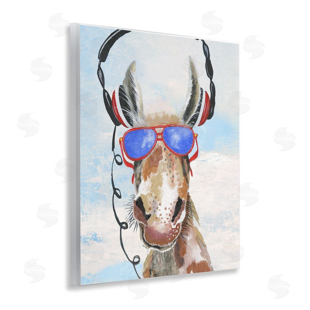 Janet Tava Donkey Wearing Headphones Wooden Wall Plaque Art Print