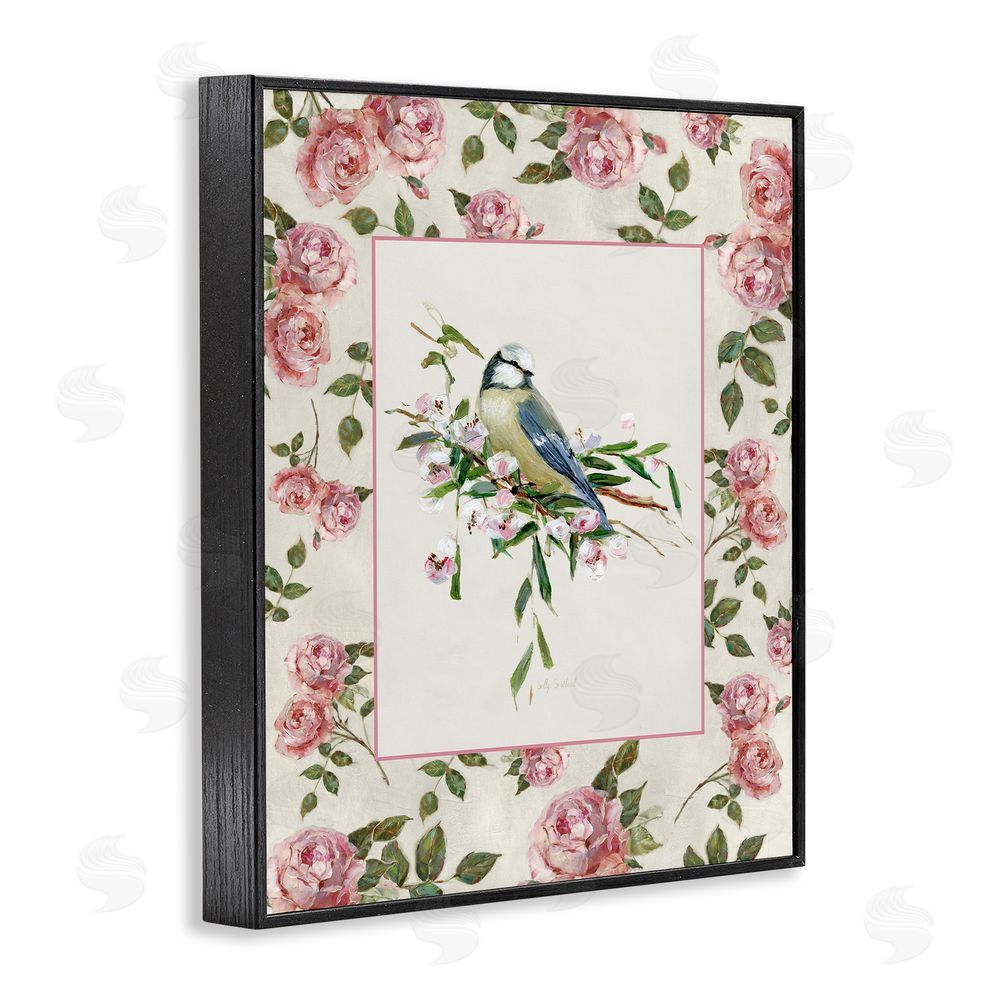Sally Swatland Dainty Roses & Perched Bird Black Framed Giclee Wall Art Print