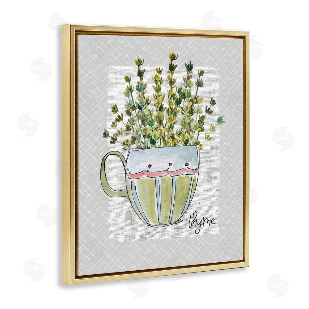 Livi Finn Thyme Herb Mug Gold Floating Frame Canvas Wall Art Print