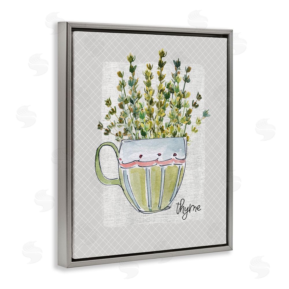 Livi Finn Thyme Herb Mug Gray Floating Frame Canvas Wall Art Print