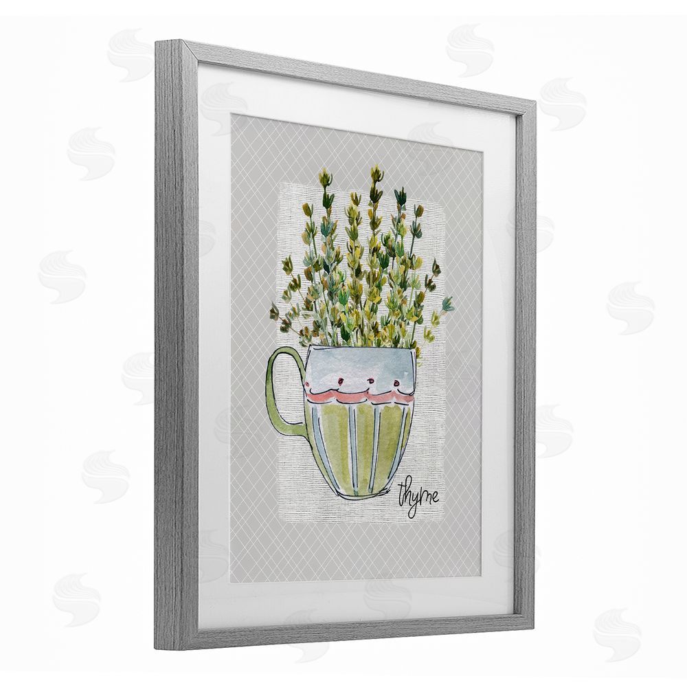 Livi Finn Thyme Herb Mug Gray Framed Print Under Glass Wall Art
