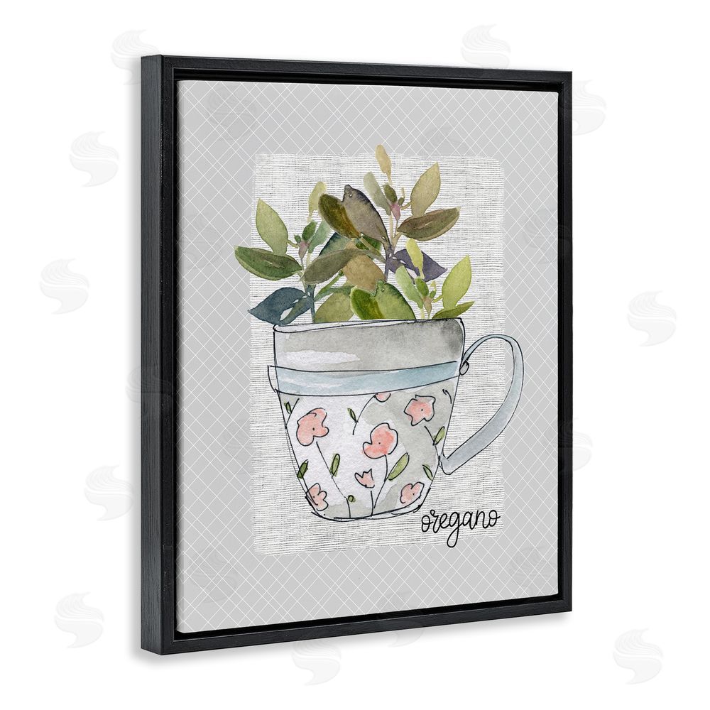 Livi Finn Oregano Herb Mug Black Floating Frame Canvas Wall Art Print