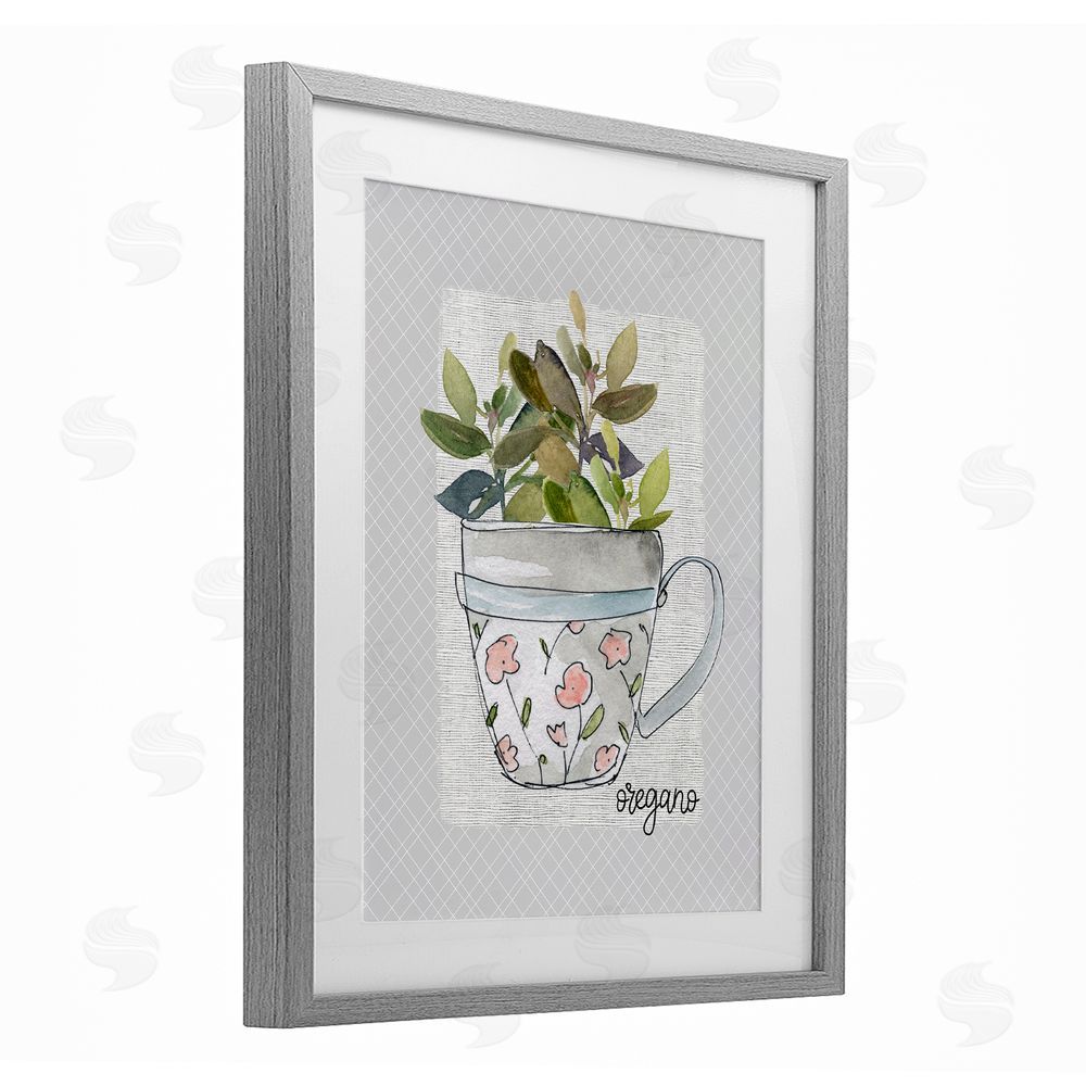 Livi Finn Oregano Herb Mug Gray Framed Print Under Glass Wall Art