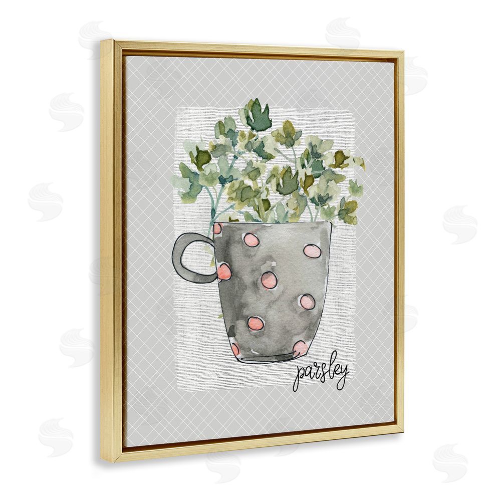 Livi Finn Parsley Herb Mug Gold Floating Frame Canvas Wall Art Print
