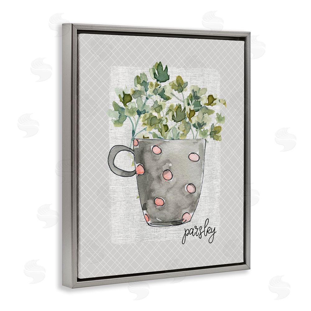 Livi Finn Parsley Herb Mug Gray Floating Frame Canvas Wall Art Print