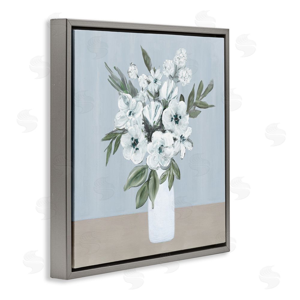 Marilyn Dunlap Cerulean & White Blooms Gray Floating Frame Canvas Wall Art Print