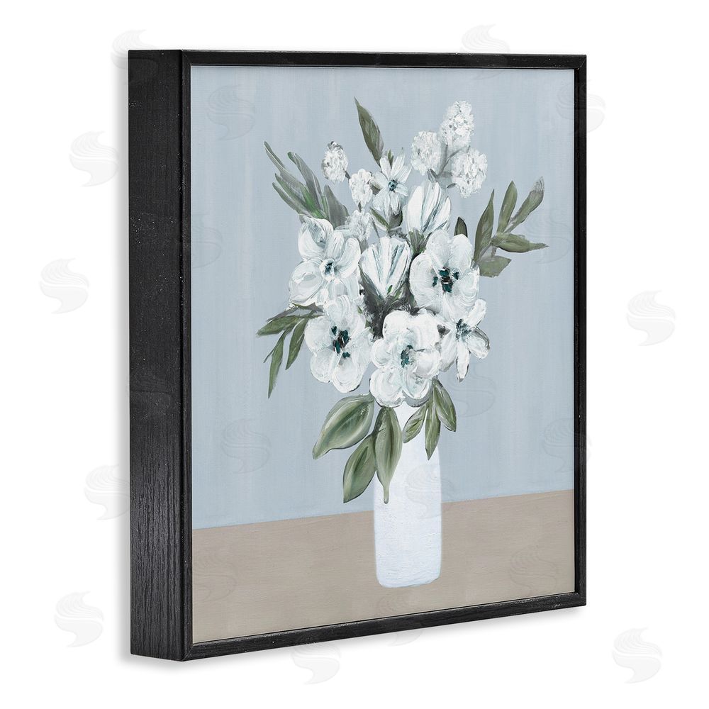 Marilyn Dunlap Cerulean & White Blooms Black Framed Giclee Wall Art Print