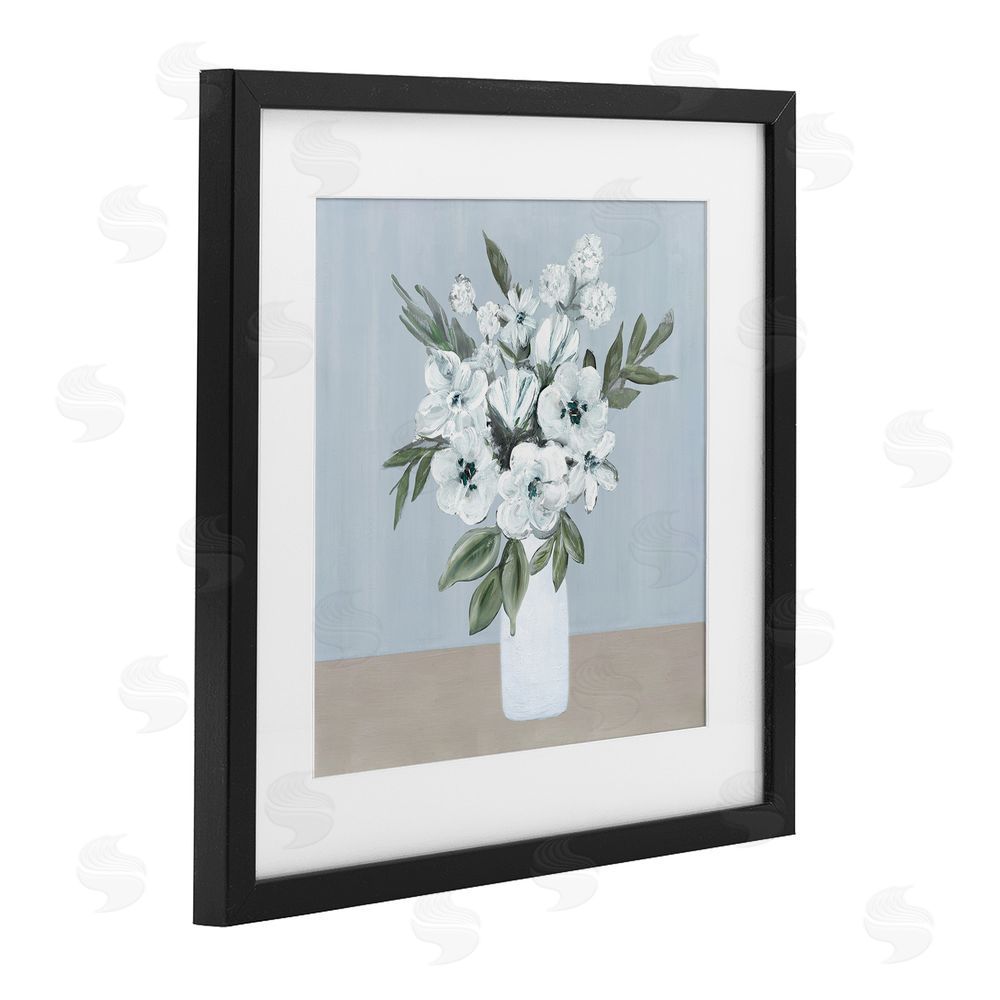 Marilyn Dunlap Cerulean & White Blooms Black Framed Print Under Glass Wall Art