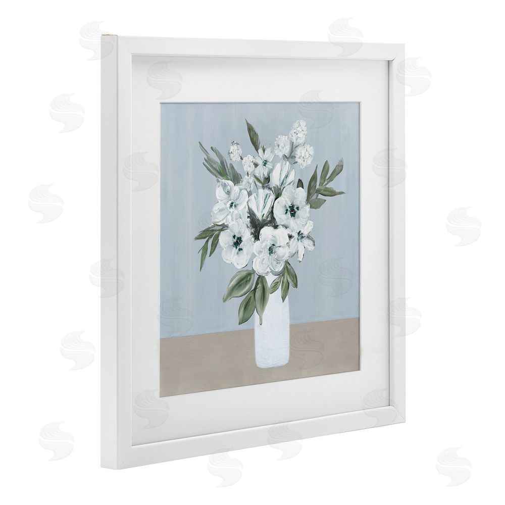 Marilyn Dunlap Cerulean & White Blooms White Framed Print Under Glass Wall Art