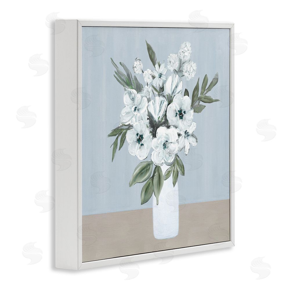 Marilyn Dunlap Cerulean & White Blooms White Framed Giclee Wall Art Print