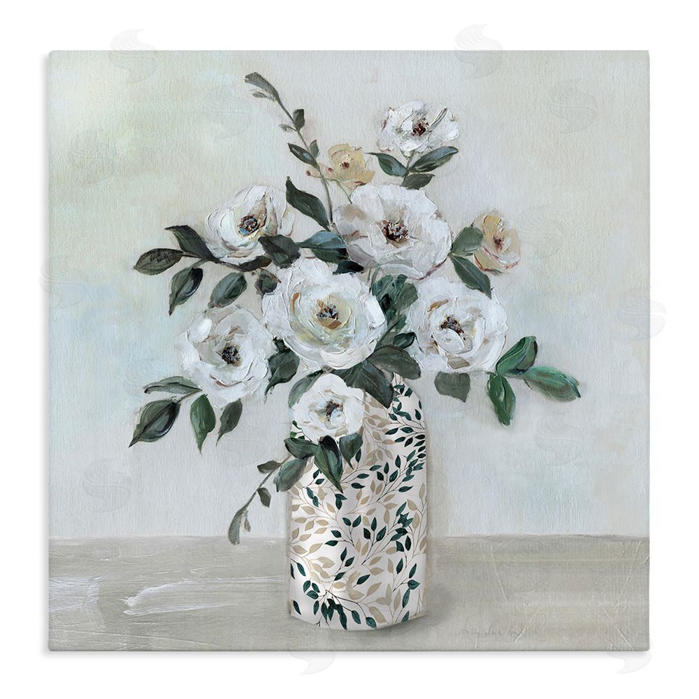 Sally Swatland Leaf Patterned Flower Vase Stretched Canvas Wall Art Print