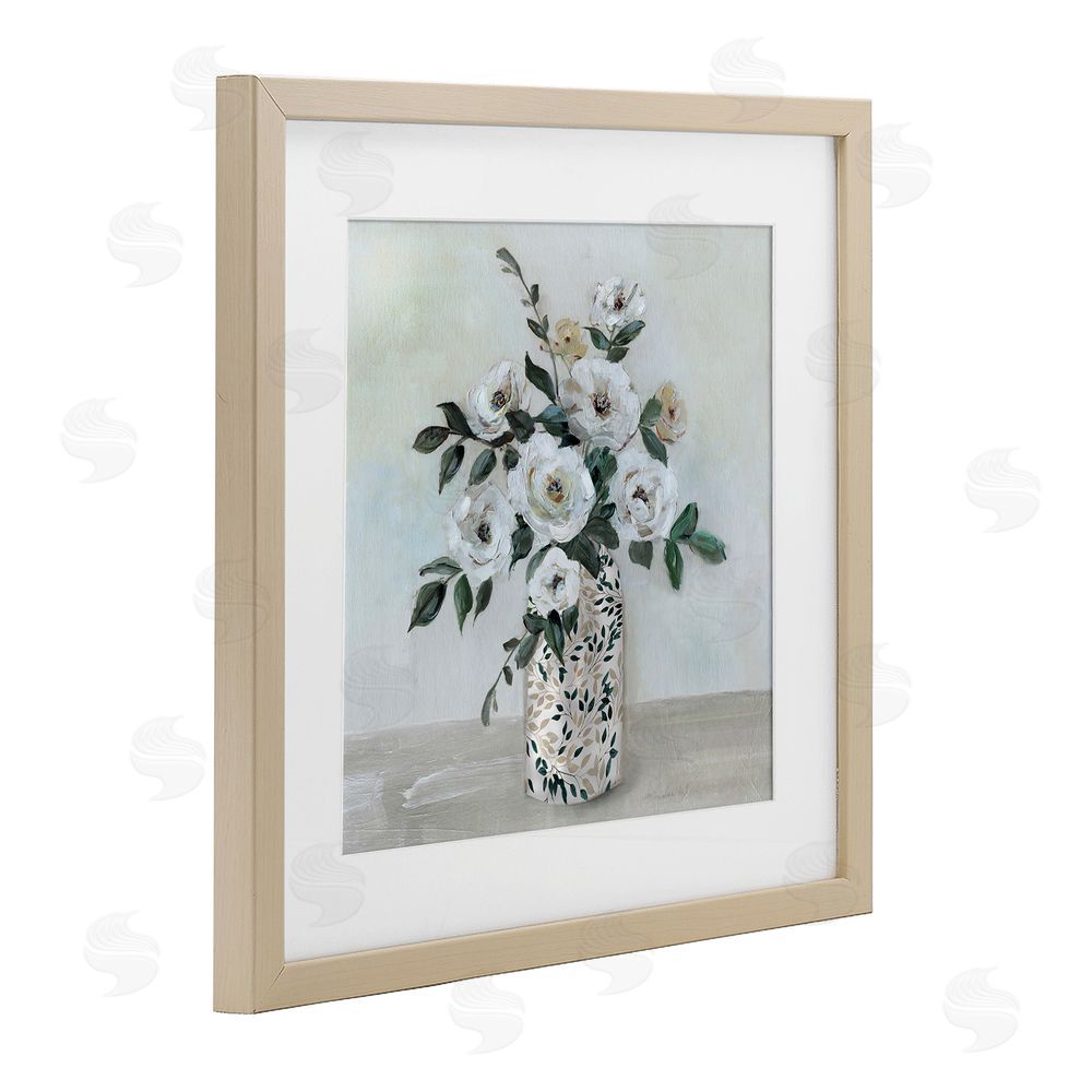 Sally Swatland Leaf Patterned Flower Vase Brown Framed Print Under Glass Wall Art