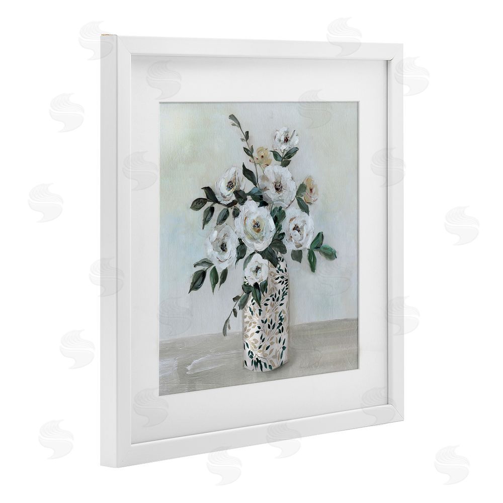 Sally Swatland Leaf Patterned Flower Vase White Framed Print Under Glass Wall Art