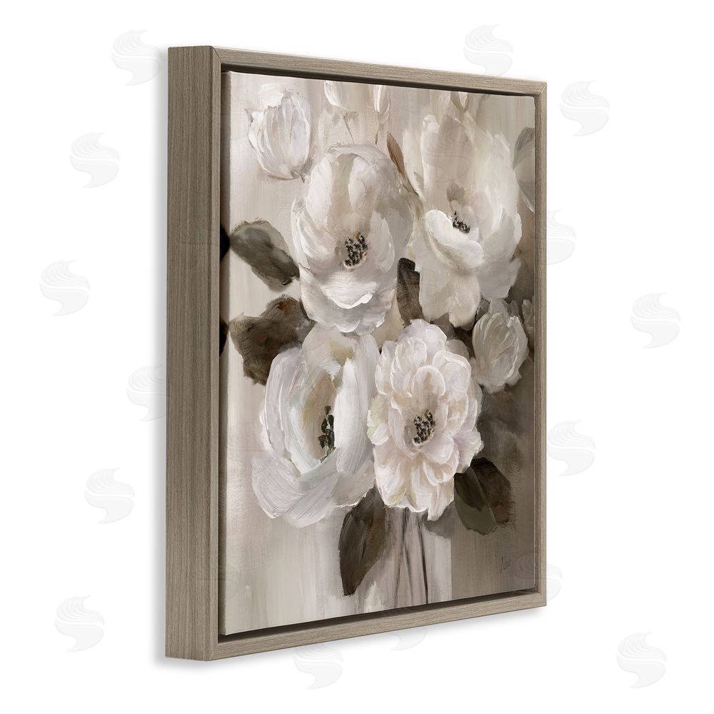 Nan Ivory Flower Bushel Brown Floating Frame Canvas Wall Art Print