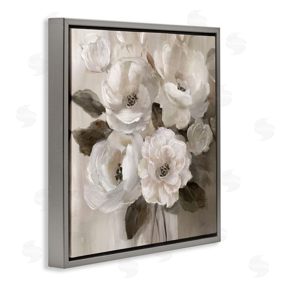 Nan Ivory Flower Bushel Gray Floating Frame Canvas Wall Art Print