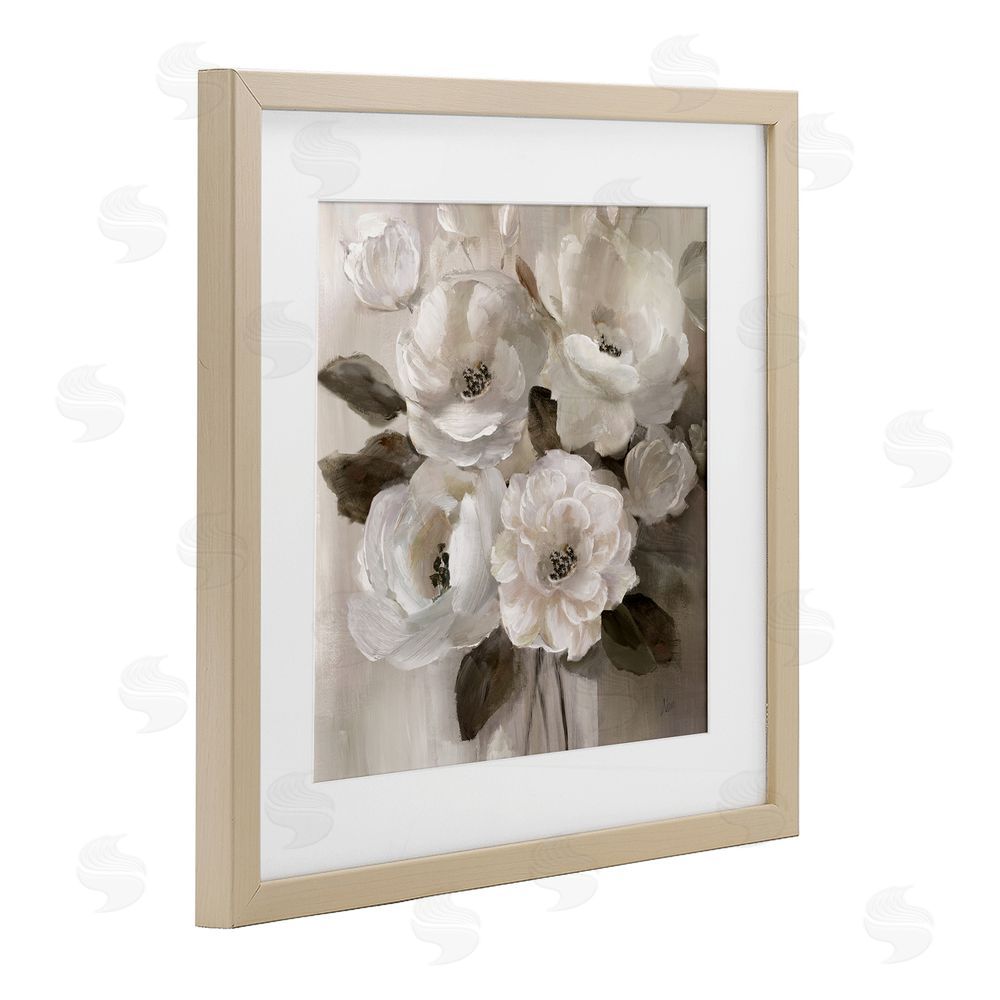 Nan Ivory Flower Bushel Brown Framed Print Under Glass Wall Art