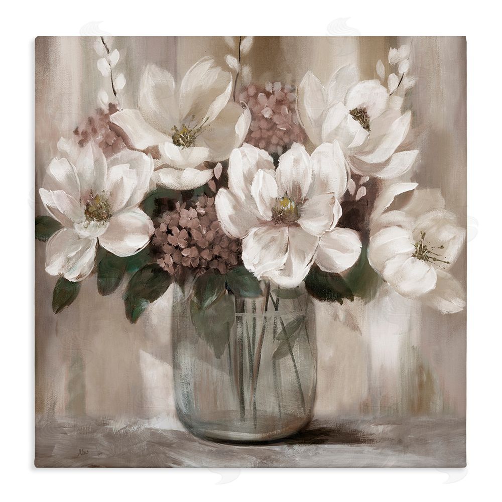 Nan Ivory Magnolias Vase Stretched Canvas Wall Art Print