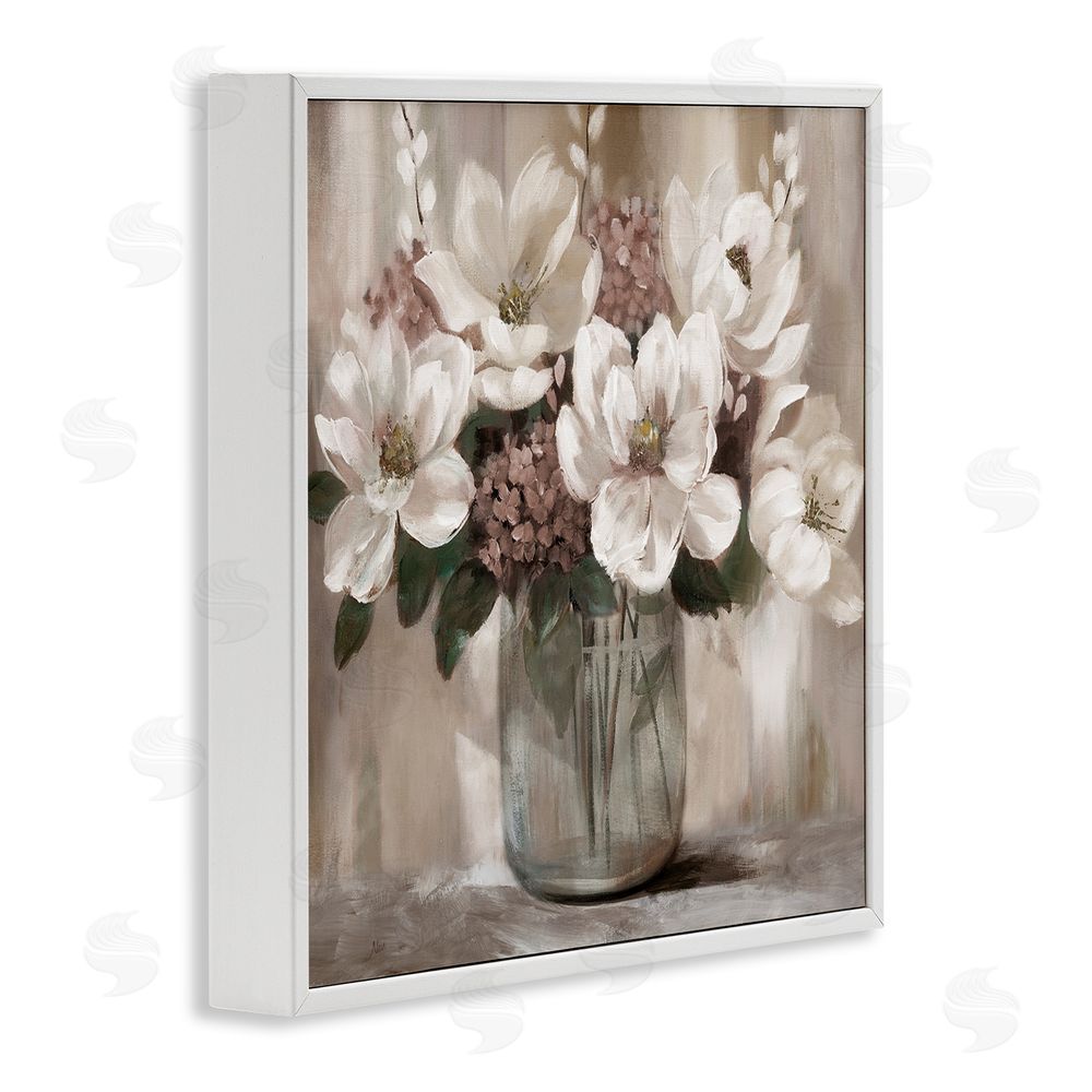 Nan Ivory Magnolias Vase White Framed Giclee Wall Art Print