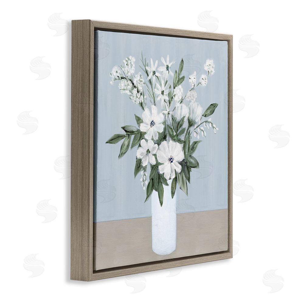 Marilyn Dunlap Mixed White Blooms on Blue Brown Floating Frame Canvas Wall Art Print