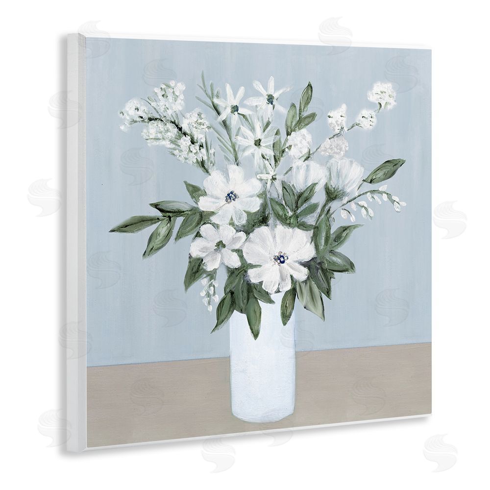 Marilyn Dunlap Mixed White Blooms on Blue Wooden Wall Plaque Art Print