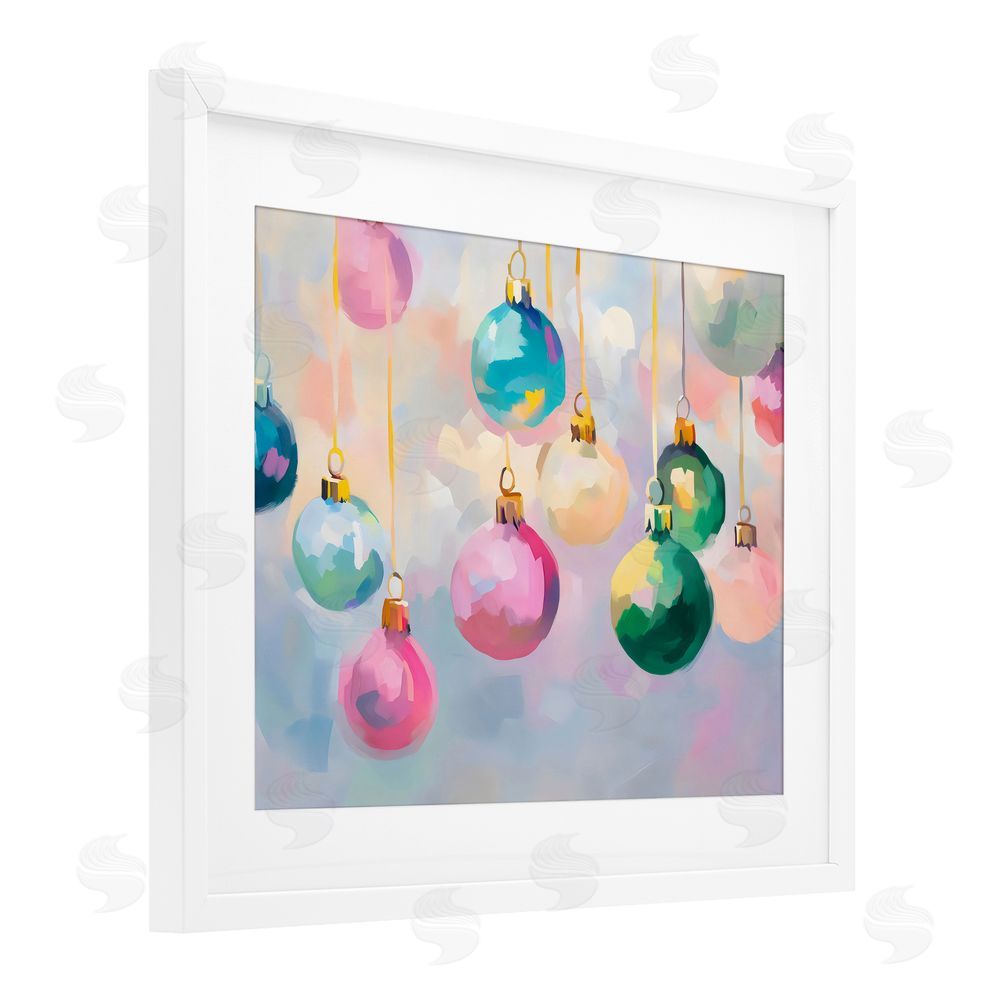 Arlington Prints Bright Pastel Ornaments White Framed Print Under Glass with Mat Wall Art