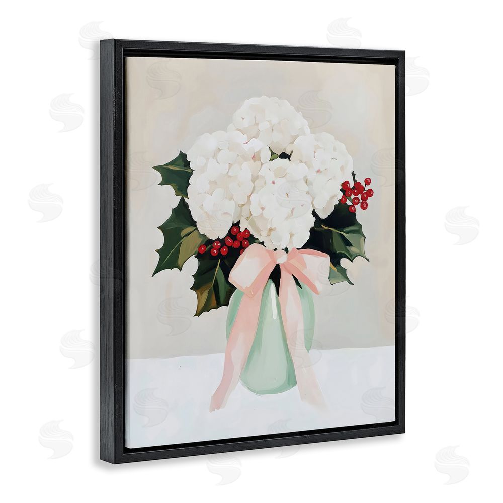 Arlington Prints Christmas Hydrangea Blooms Black Floating Frame Canvas Wall Art Print