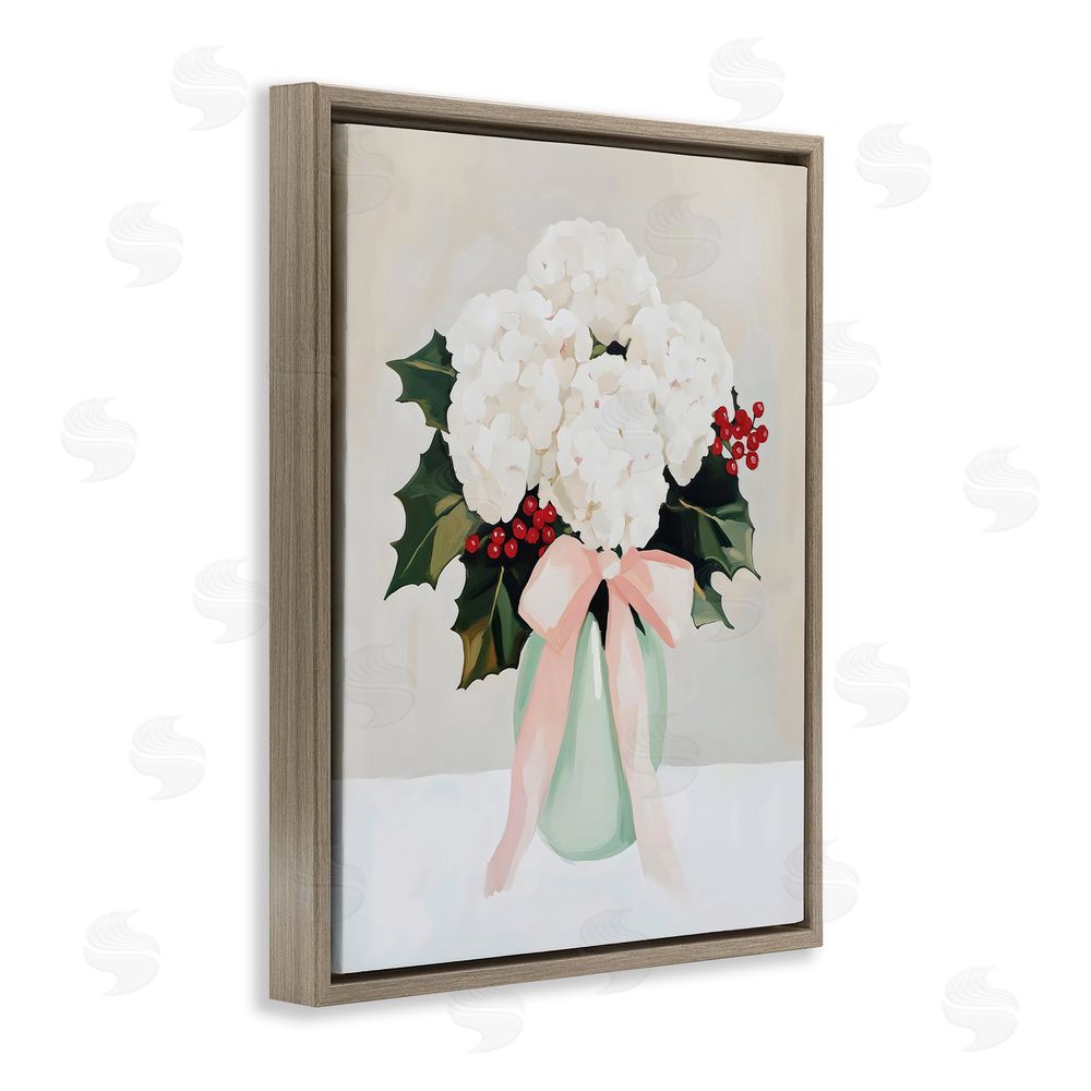Arlington Prints Christmas Hydrangea Blooms Brown Floating Frame Canvas Wall Art Print