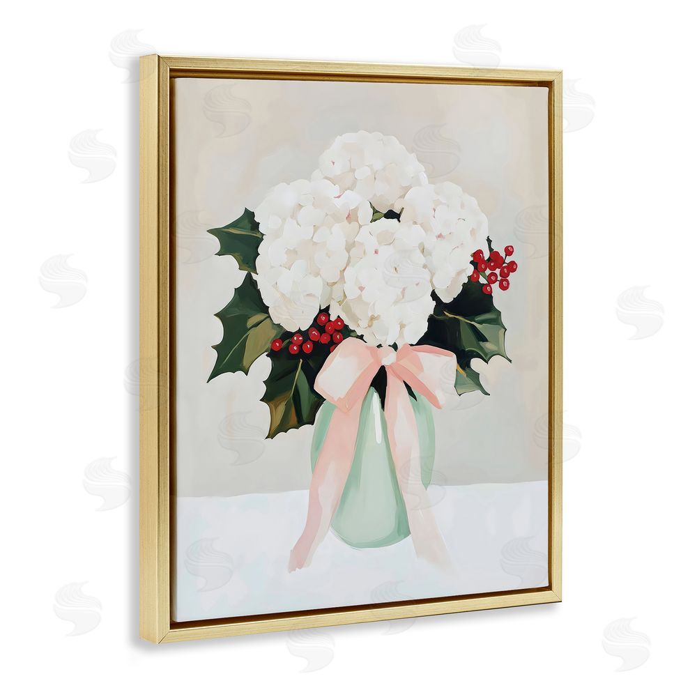 Arlington Prints Christmas Hydrangea Blooms Gold Floating Frame Canvas Wall Art Print