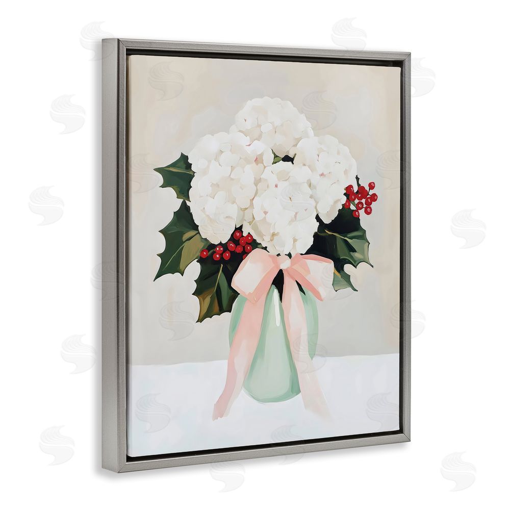 Arlington Prints Christmas Hydrangea Blooms Gray Floating Frame Canvas Wall Art Print