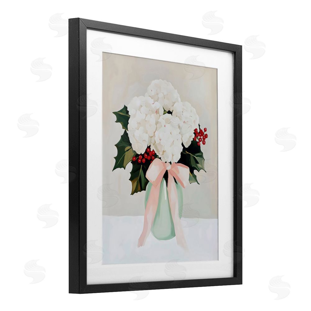 Arlington Prints Christmas Hydrangea Blooms Black Framed Print Under Glass with White Mat Wall Art