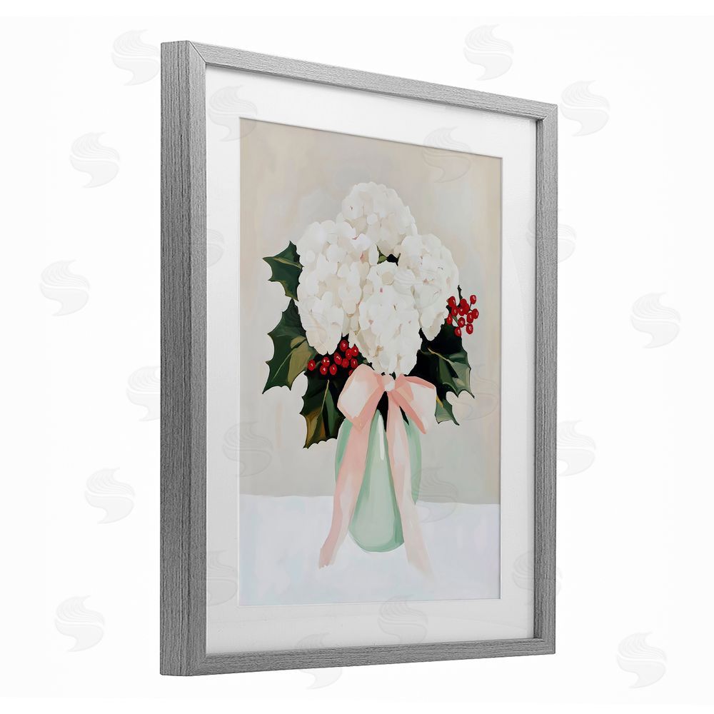 Arlington Prints Christmas Hydrangea Blooms Gray Framed Print Under Glass with White Mat Wall Art