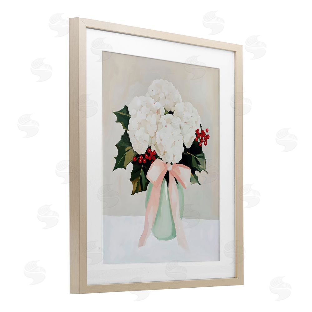 Arlington Prints Christmas Hydrangea Blooms Birch Framed Print Under Glass with White Mat Wall Art