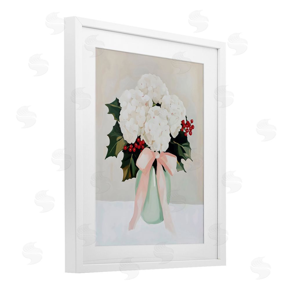 Arlington Prints Christmas Hydrangea Blooms White Framed Print Under Glass with Mat Wall Art