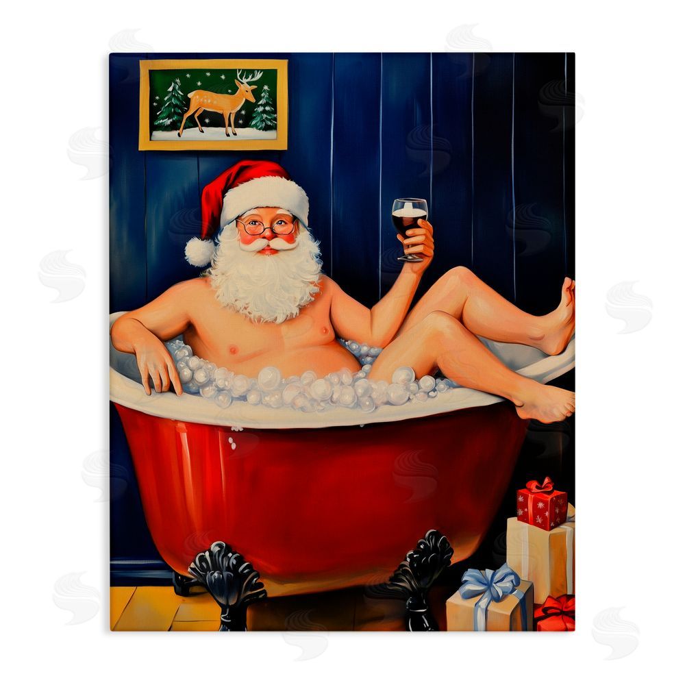 Arlington Prints Joyful Bathtub Santa Canvas Wall Art Print