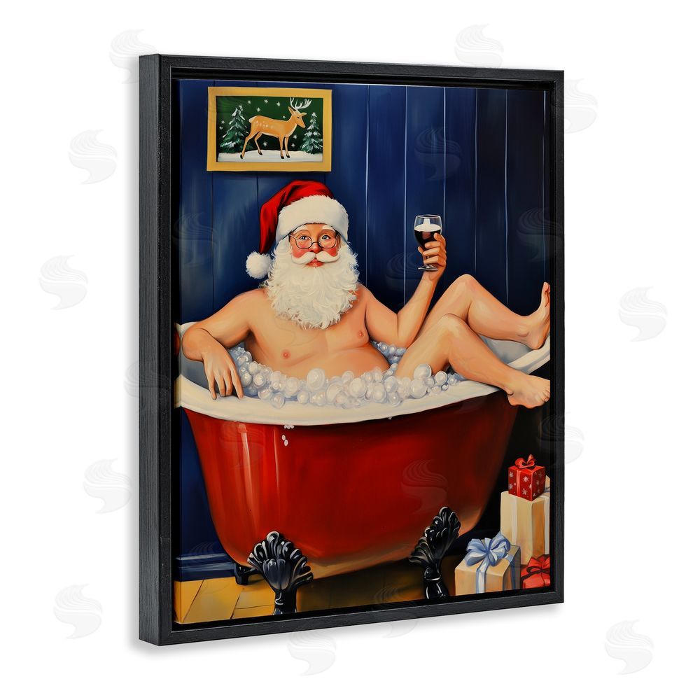 Arlington Prints Joyful Bathtub Santa Black Floating Frame Canvas Wall Art Print