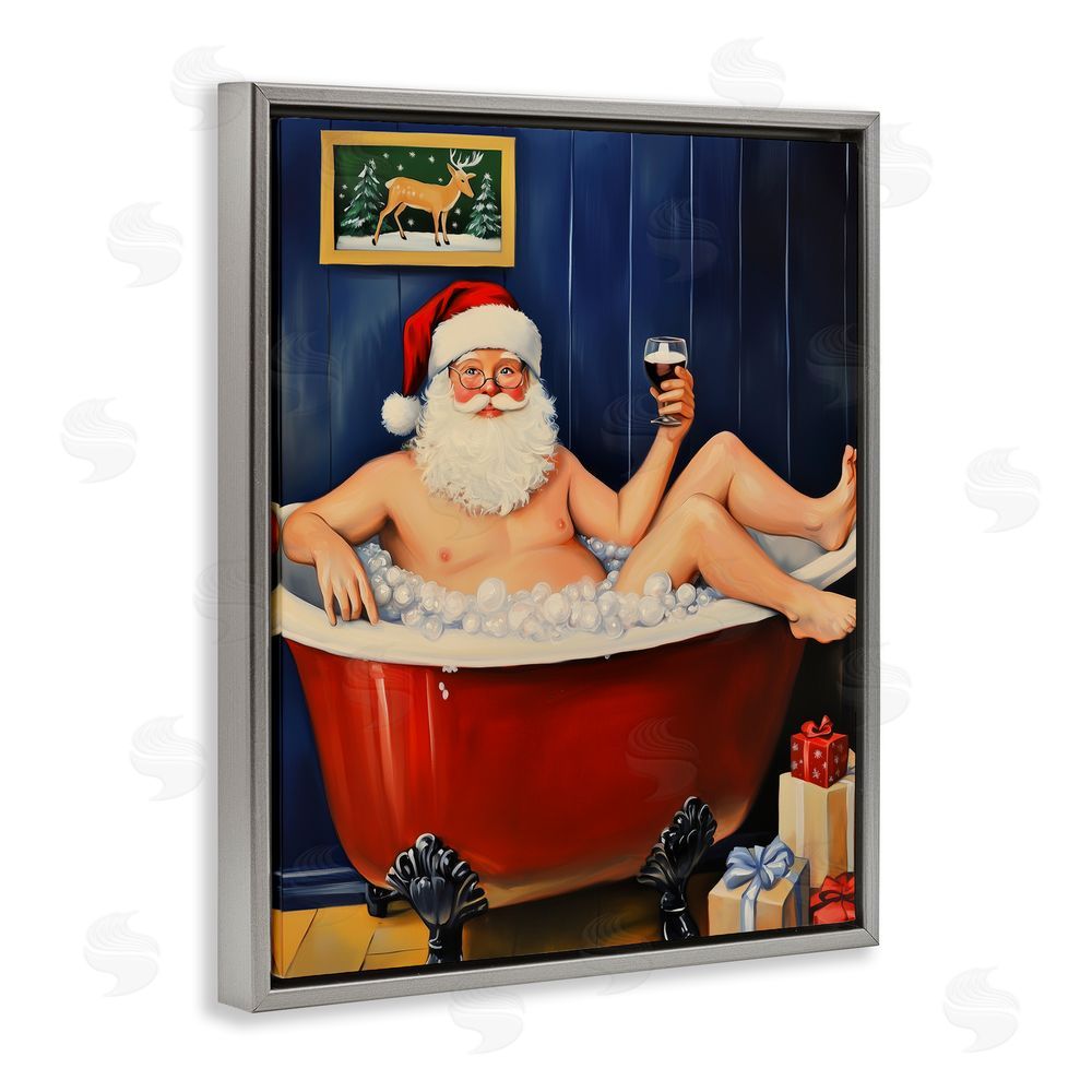 Arlington Prints Joyful Bathtub Santa Gray Floating Frame Canvas Wall Art Print