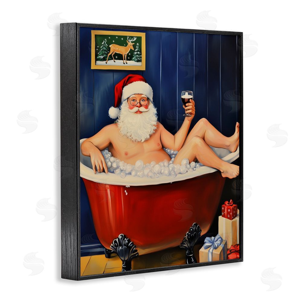 Arlington Prints Joyful Bathtub Santa Black Framed Giclee Wall Art Print