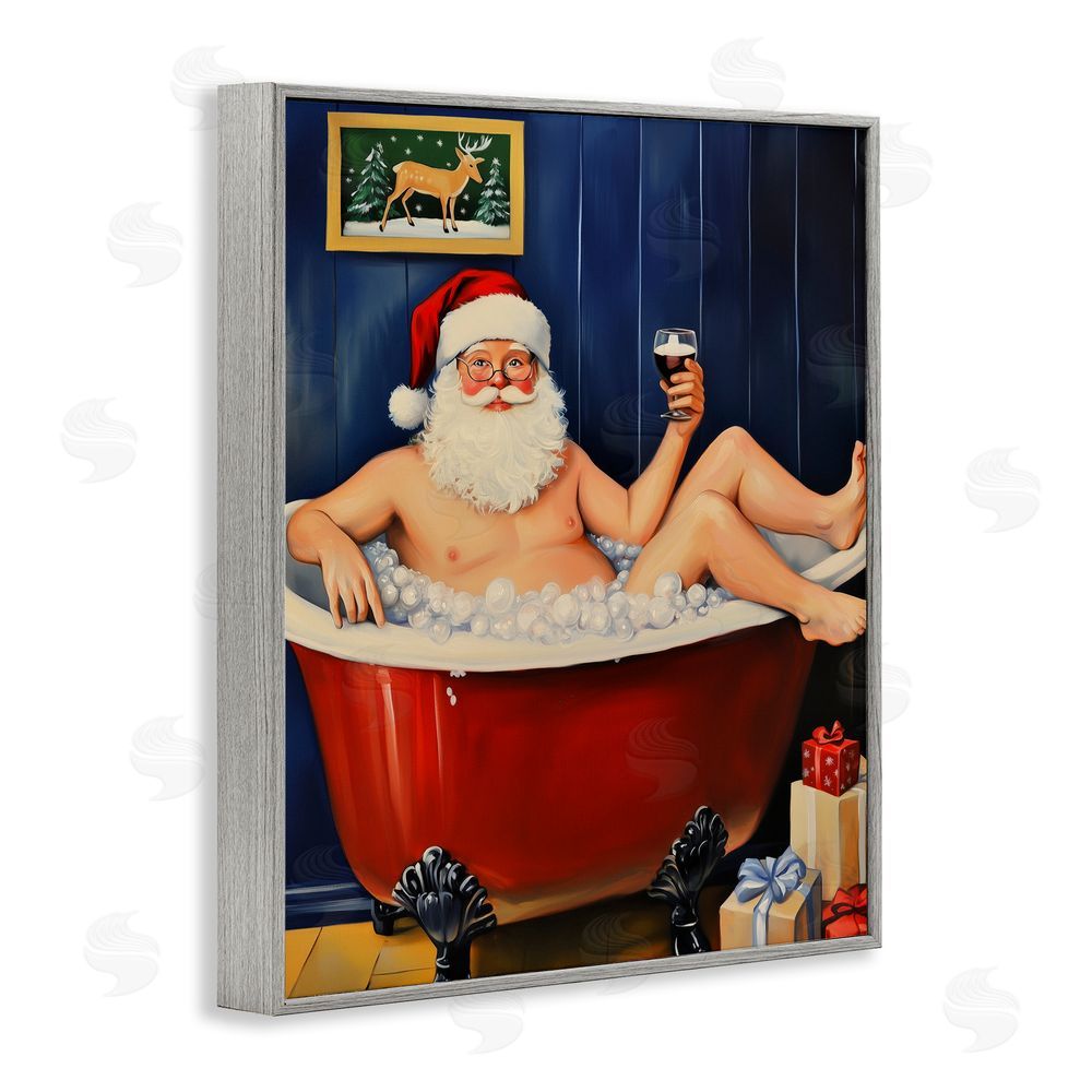 Arlington Prints Joyful Bathtub Santa Gray Framed Giclee Wall Art Print