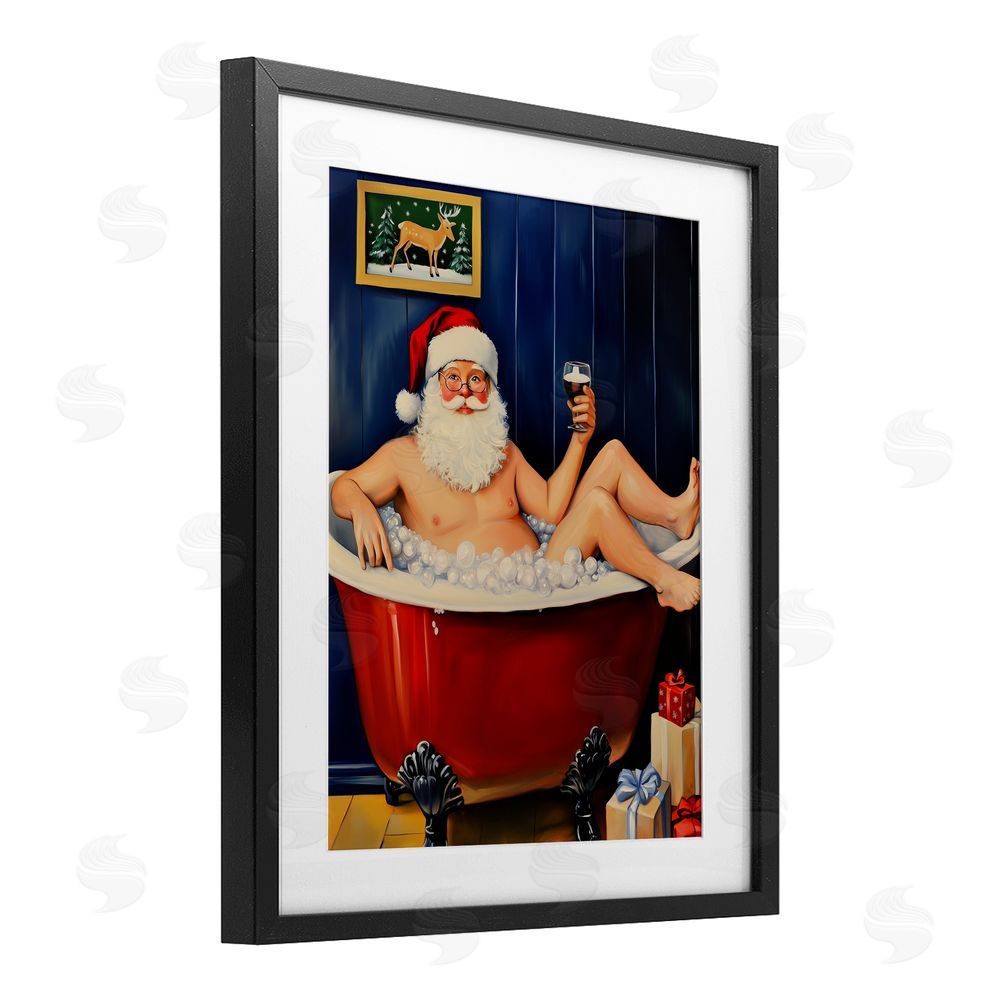Arlington Prints Joyful Bathtub Santa Black Framed Print Under Glass with White Mat Wall Art