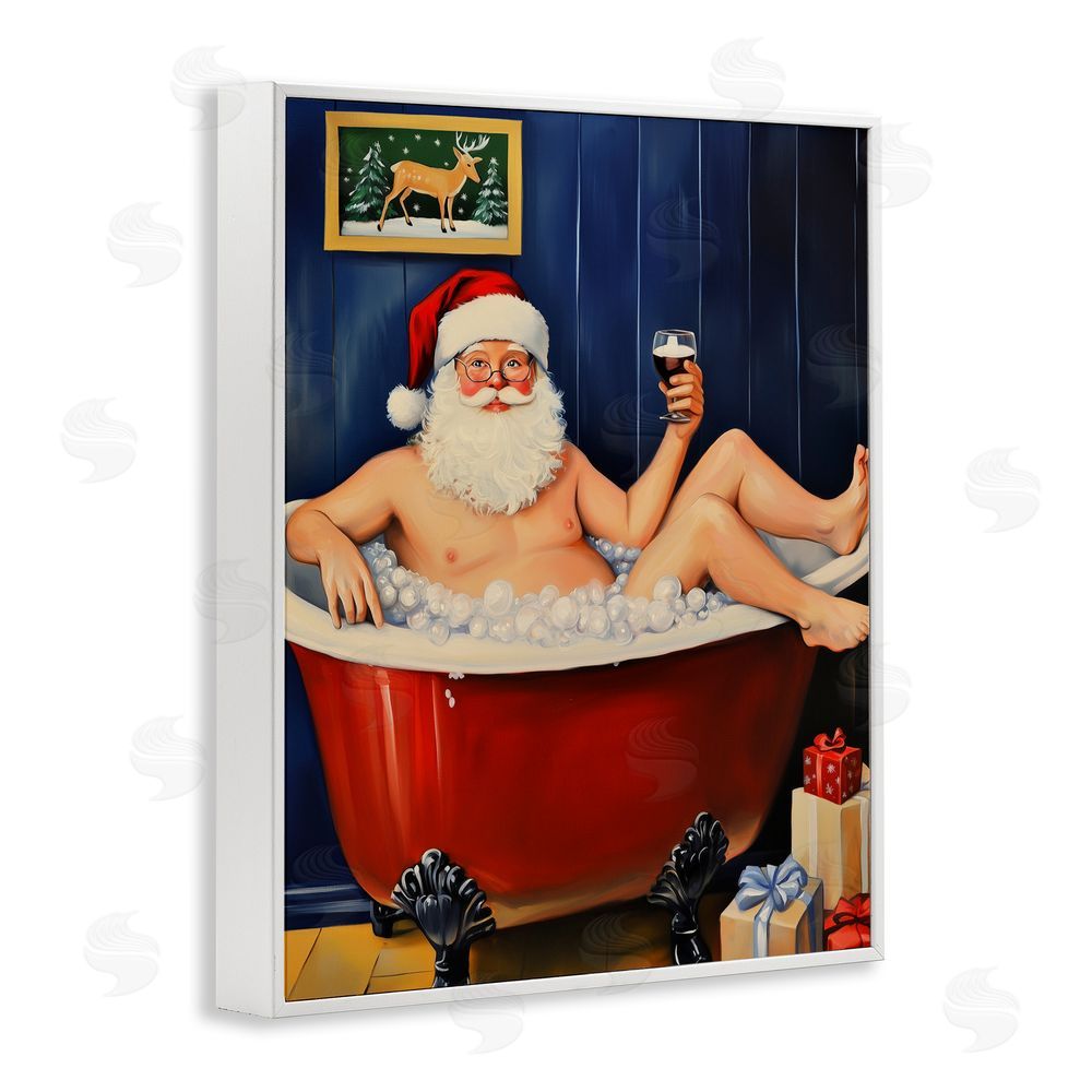 Arlington Prints Joyful Bathtub Santa White Framed Giclee Wall Art Print